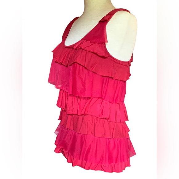 ANTHROPOLOGIE RED TIERED RUFFLE CAMISOLE TOP TANK BLOUSE TULLE COTTON MODAL SM - Picture 2 of 6